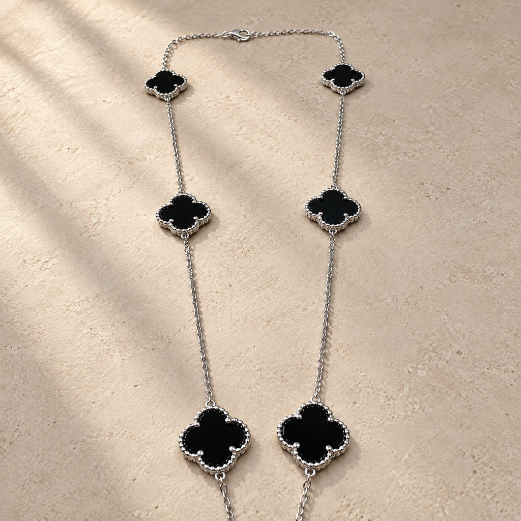 COLLAR ELITE PLATEADO 6 TREBOL - NEGRO