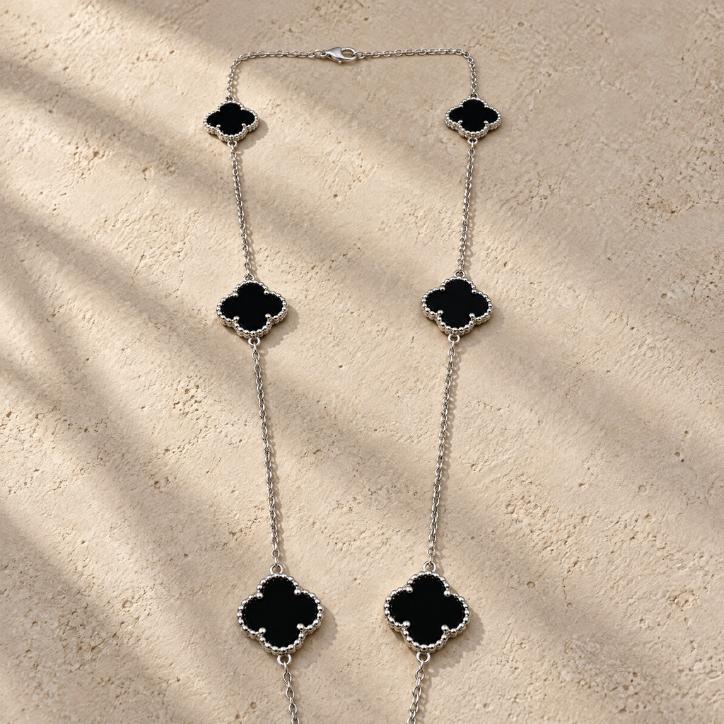 COLLAR ELITE PLATEADO 6 TREBOL - NEGRO