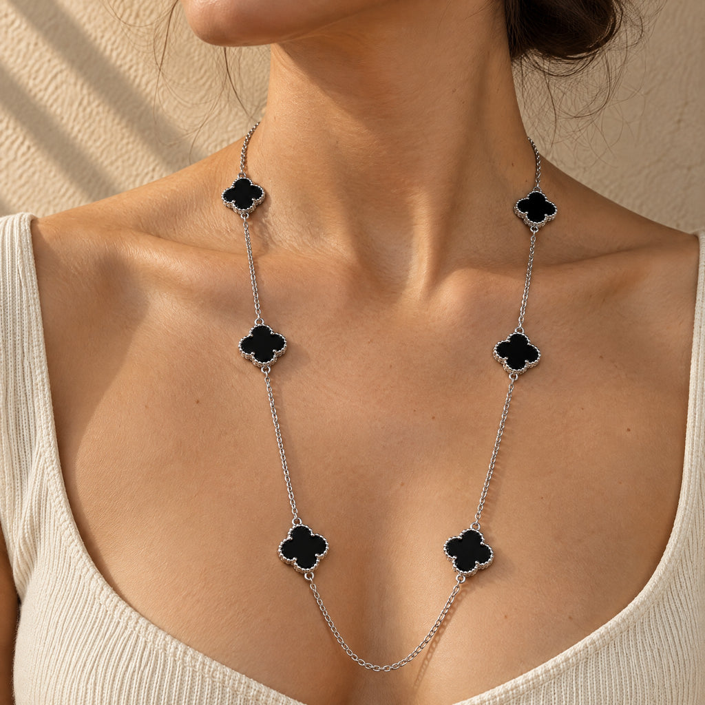 COLLAR ELITE PLATEADO 6 TREBOL - NEGRO