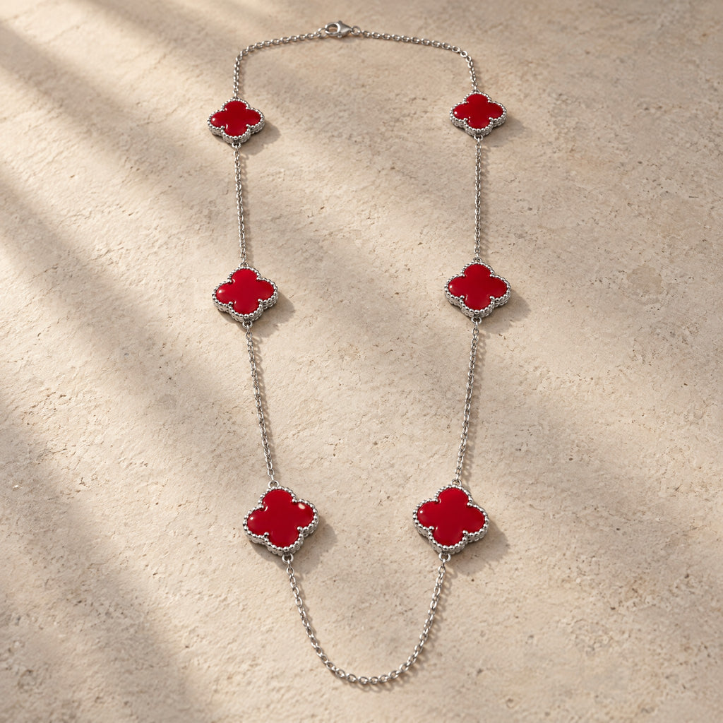COLLAR ELITE PLATEADO 6 TREBOL - ROJO
