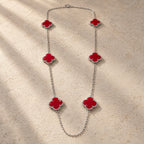 COLLAR ELITE PLATEADO 6 TREBOL - ROJO