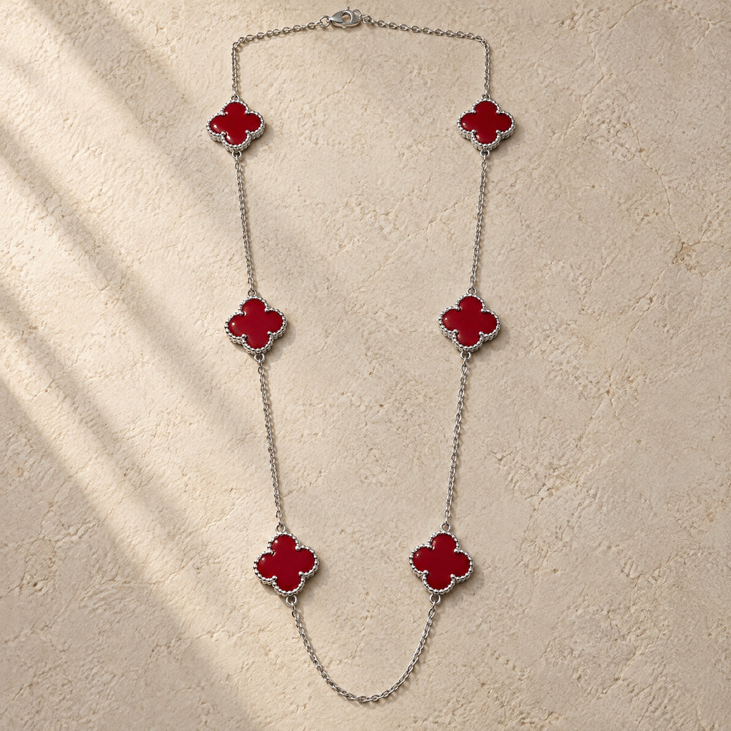 COLLAR ELITE PLATEADO 6 TREBOL - ROJO