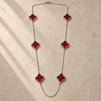 COLLAR ELITE PLATEADO 6 TREBOL - ROJO