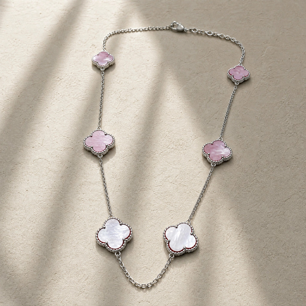 COLLAR ELITE PLATEADO 6 TREBOL - ROSA