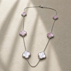 COLLAR ELITE PLATEADO 6 TREBOL - ROSA