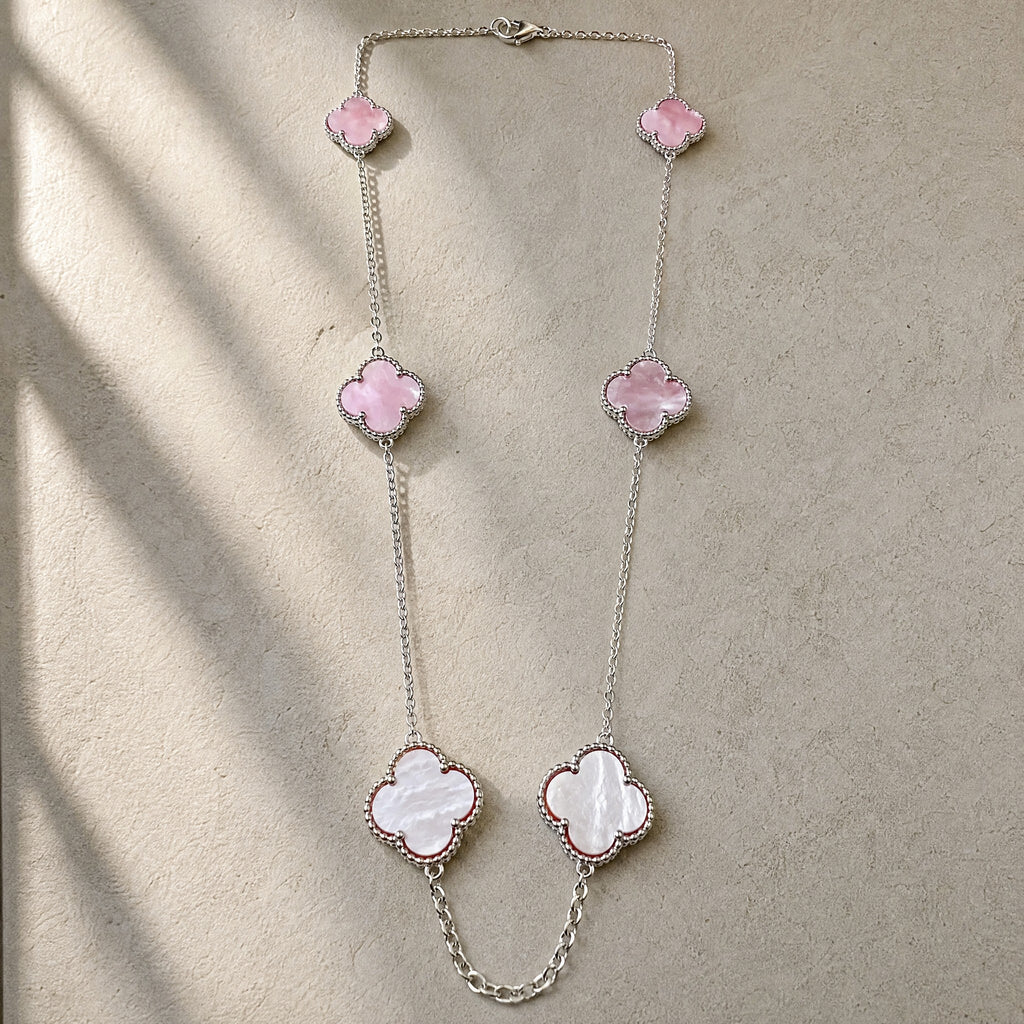COLLAR ELITE PLATEADO 6 TREBOL - ROSA