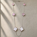COLLAR ELITE PLATEADO 6 TREBOL - ROSA