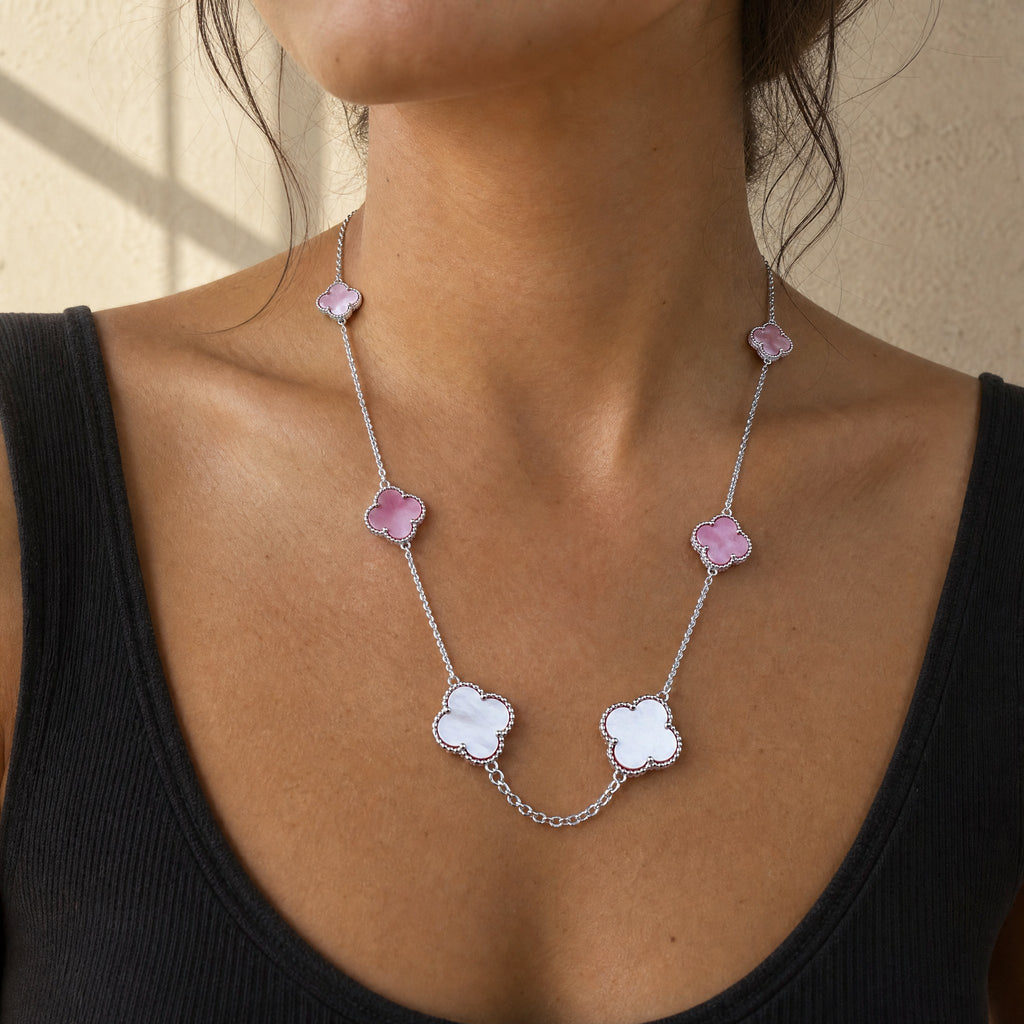 COLLAR ELITE PLATEADO 6 TREBOL - ROSA
