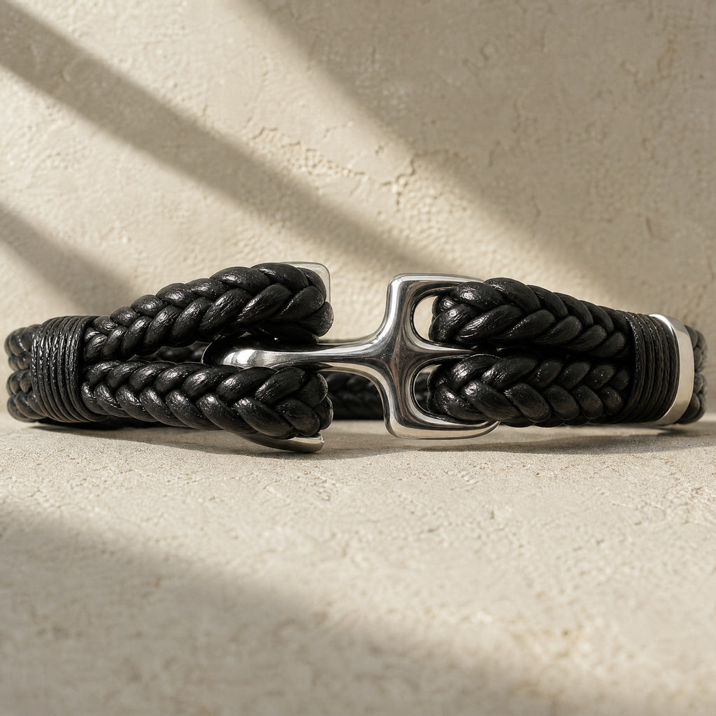 Pulsera Cuero Doble - Ancla