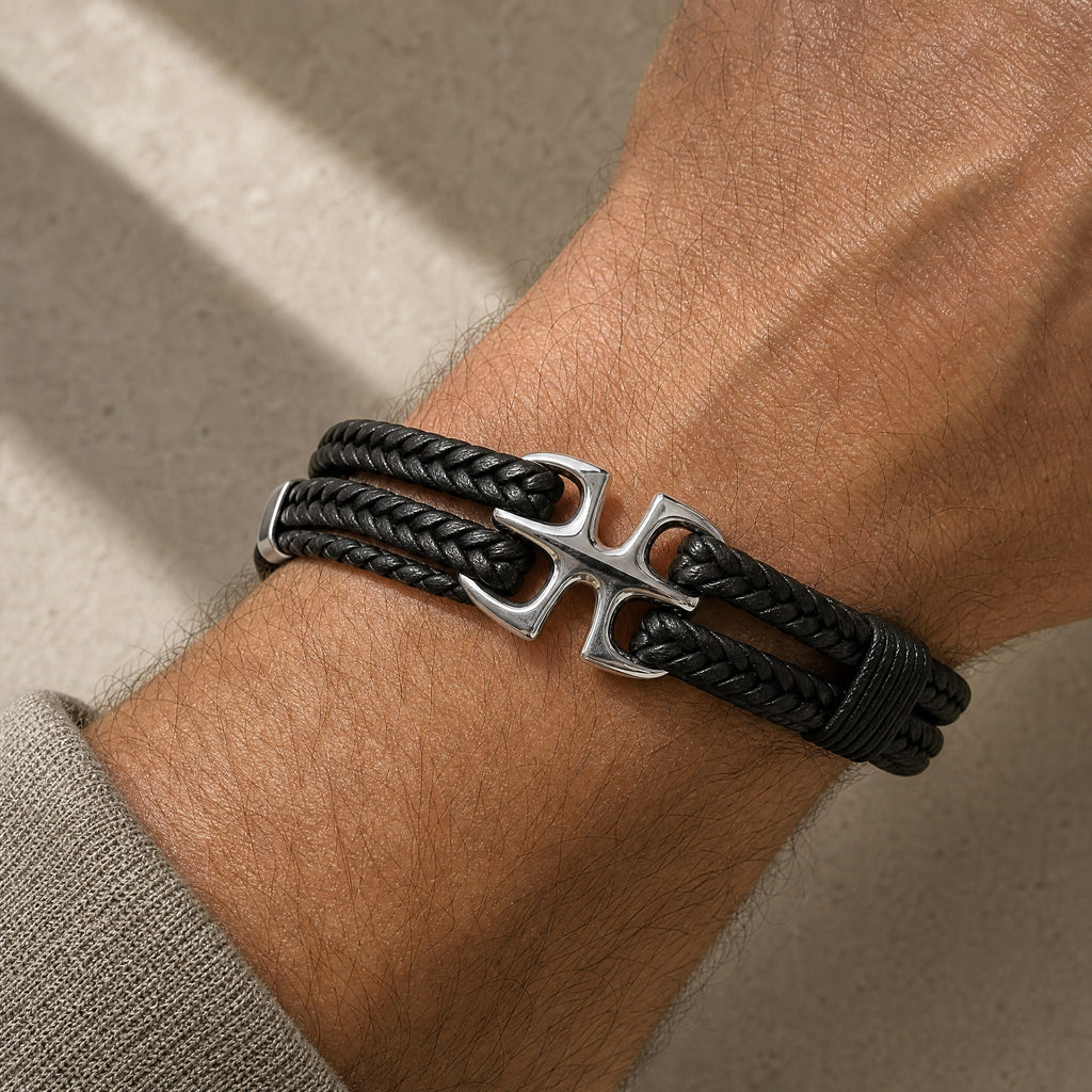 Pulsera Cuero Doble - Ancla