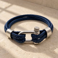 Pulsera Cuero y Mosqueton Azul