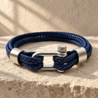 Pulsera Cuero y Mosqueton Azul
