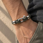 Pulsera Cuero y Mosqueton Beige