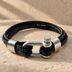 Pulsera Cuero y Mosqueton Negro